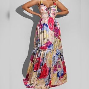Long Flower Satin Maxi